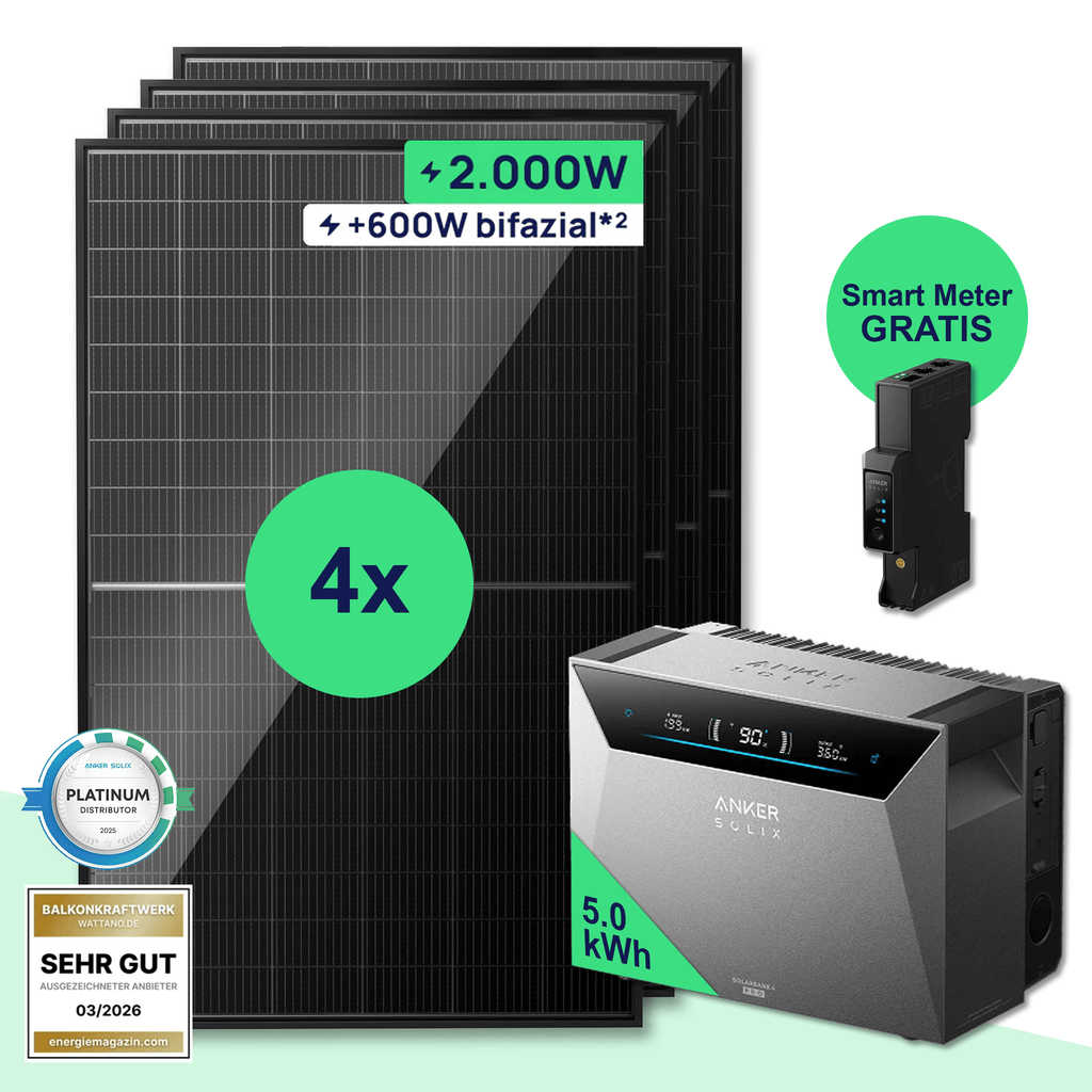 Wattano Starter 2.000 W + Anker SOLIX Solarbank 4 Pro